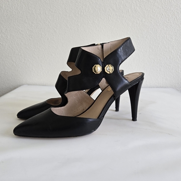 Louise et Cie Pearls Jara Black Leather Pointy Toe Shies Pumps Heels Size 7 - Picture 1 of 16